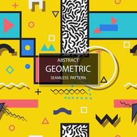 seamless colorful abstract pattern with creative geometric shapes. Bright trendy design, fashion retro style 80 - 90s. Artistic yellow background vector