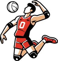 An illustration of a volleyball player jump in action vector