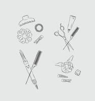 Collection of tools and accessories for creating hairstyles drawing on light background vector