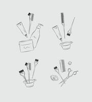 Hair dye tools and accessories compositions drawing on light background vector