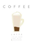 Poster coffee latte with names of ingredients drawing in flat style on white background vector