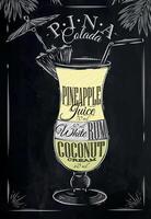 Pina Colada cocktail in vintage style stylized drawing with chalk on blackboard vector