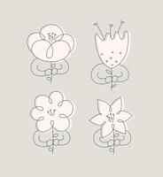 Man with flower set drawing in minimalism linear style drawing on beige background vector