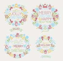 Christmas decorative symbols for winter holidays in flat style, drawing by color lines vector