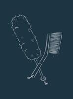 Dust remover tool and brush drawing in graphic style on blue background vector