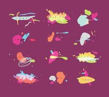 Design symbols drawing in vivid stylish abstract art on crimson background vector