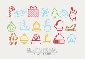 Christmas flat icons drawing with color thin lines vector
