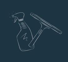 Glass scraper and cleaner drawing in graphic style on blue background vector