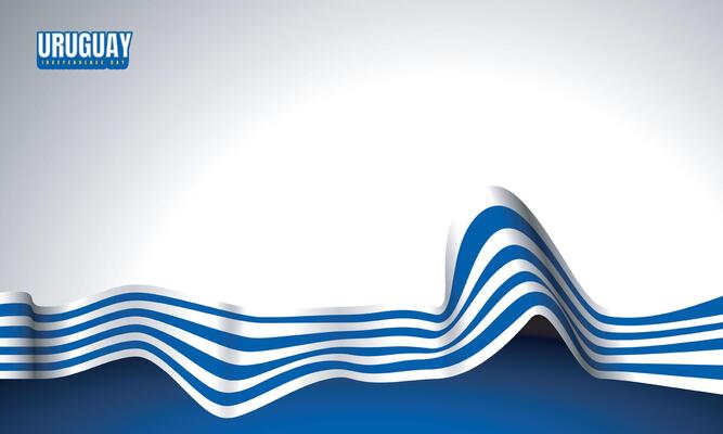 Abstract waving uruguay flag in realistic design with blue and white background for uruguay independence day template