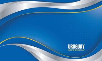 Blue white and little of yellow line background design with simple waving 3d shape for uruguay independence day campaign template vector