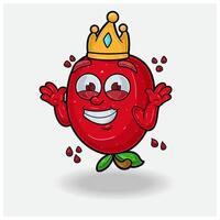 Pomegranate fruit Mascot Character Cartoon With Dont Know Smile expression. For brand, label, packaging and product. vector