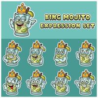 Cartoon Mascot Of Mojito Character with king and expression set. vector