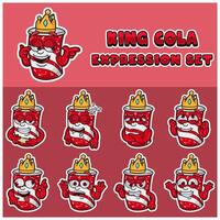 Cartoon Mascot Of Cola Character with king and expression set. vector