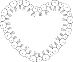 Cute cartoon bunny heart frame illustration on transparent background. png