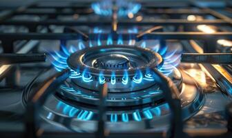 Closeup view of a gas hob flame photo