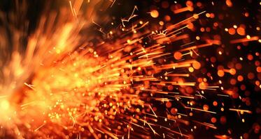 Extreme close-up of a controlled explosion, showcasing the intricate details of flames and sparks against a dark backdrop photo