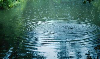 Springtime rain showers creating gentle ripples on the surface of the lake photo
