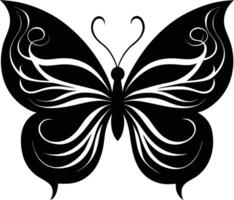 A stylized black silhouette of a butterfly with artistic flowing lines vector