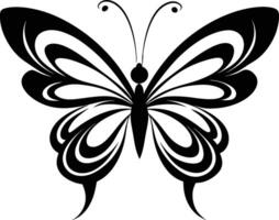 A stylized black silhouette of a butterfly with artistic flowing lines vector