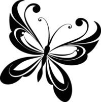 A stylized black silhouette of a butterfly with artistic flowing lines vector