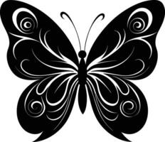 A stylized black silhouette of a butterfly with artistic flowing lines vector