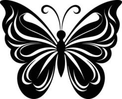 A stylized black silhouette of a butterfly with artistic flowing lines vector