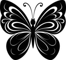 A stylized black silhouette of a butterfly with artistic flowing lines vector