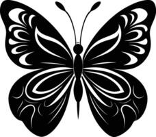 A stylized black silhouette of a butterfly with artistic flowing lines vector