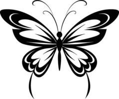 A stylized black silhouette of a butterfly with artistic flowing lines vector