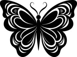 A stylized black silhouette of a butterfly with artistic flowing lines vector