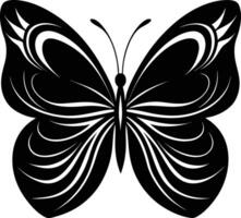 A stylized black silhouette of a butterfly with artistic flowing lines vector