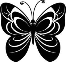 A stylized black silhouette of a butterfly with artistic flowing lines vector