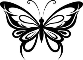 A stylized black silhouette of a butterfly with artistic flowing lines vector
