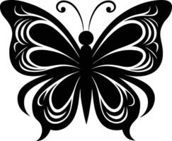 A stylized black silhouette of a butterfly with artistic flowing lines vector