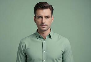 Positive man on clean background photo