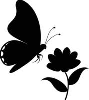 A silhouette of a butterfly gently landing on a flower, highlighting its delicate nature vector