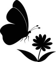 A silhouette of a butterfly gently landing on a flower, highlighting its delicate nature vector