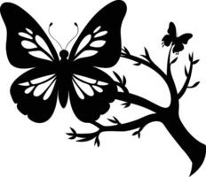 A butterfly in silhouette resting on a tree branch and adding a naturalistic element to the design vector