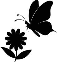 A silhouette of a butterfly gently landing on a flower, highlighting its delicate nature vector