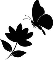 A silhouette of a butterfly gently landing on a flower, highlighting its delicate nature vector