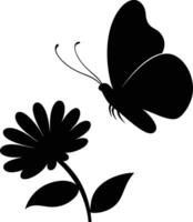 A silhouette of a butterfly gently landing on a flower, highlighting its delicate nature vector