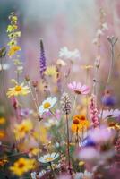 wild flowers in a field with a blurry background photo