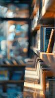 a row of books on a shelf in a library photo