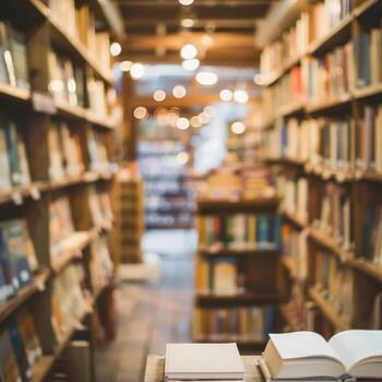 books on table in a bookstore photo