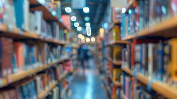 a blurry image of books on shelves in a bookstore photo