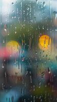 a view of a car through a window with rain drops photo