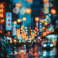 blurred image of a city street at night with lights photo