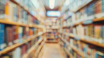 blurred image of books on shelves in a library photo
