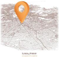 Lima,Peru,detail Streets Roads Map with location pin vector