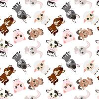 A pattern of animals including a donkey, goat, and pig. The animals are all smiling and appear to be happy vector